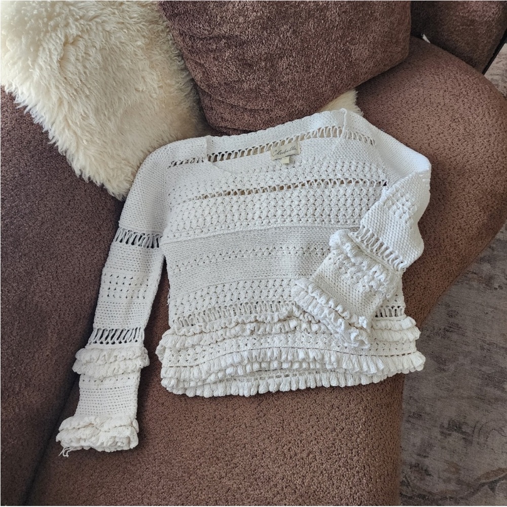 Cleobella White Open Knit Sweater